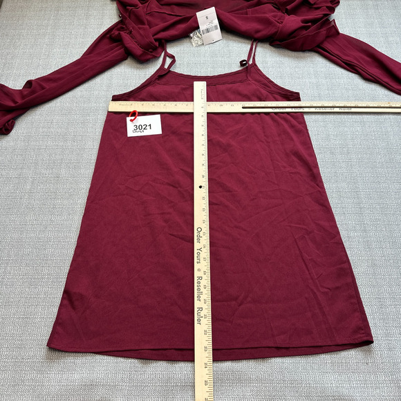Forever 21 Burgundy Slip Dress with Sheer Jacket Small Ruffles Romantic Whimsy - Picture 8 of 10